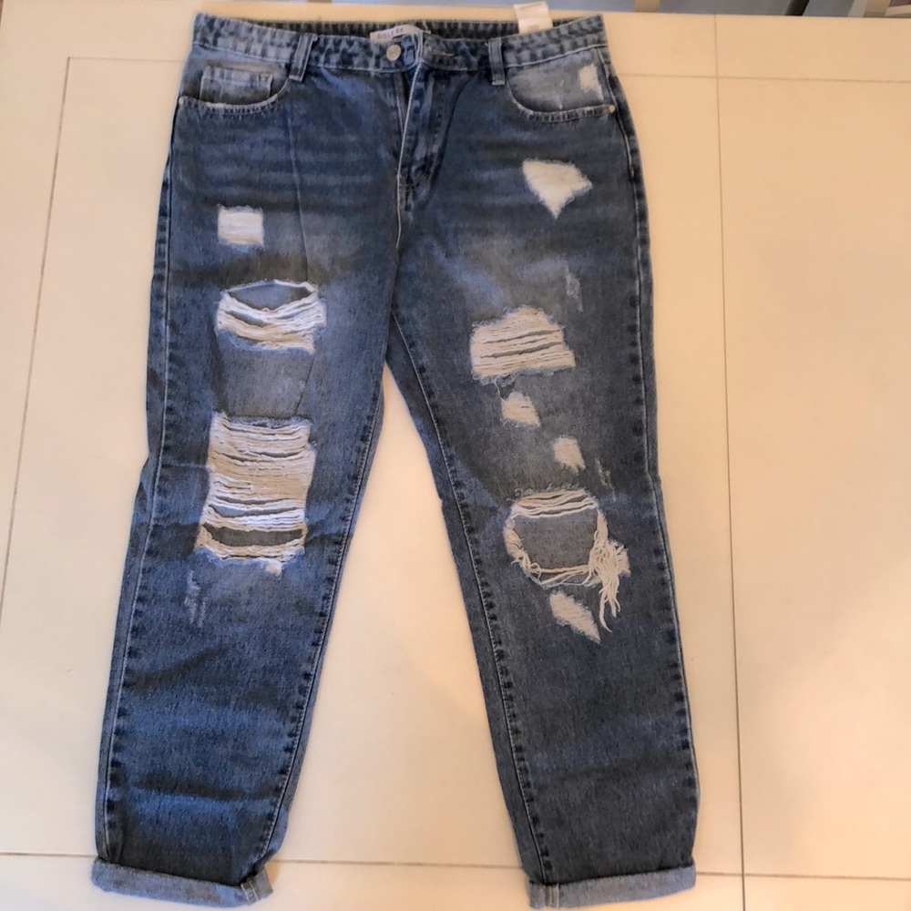 Gold SK Distressed Boyfriend jean